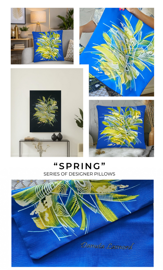 Designer Blue Pillow with Yellow Print –Are you afraid of bright colors in the interior?