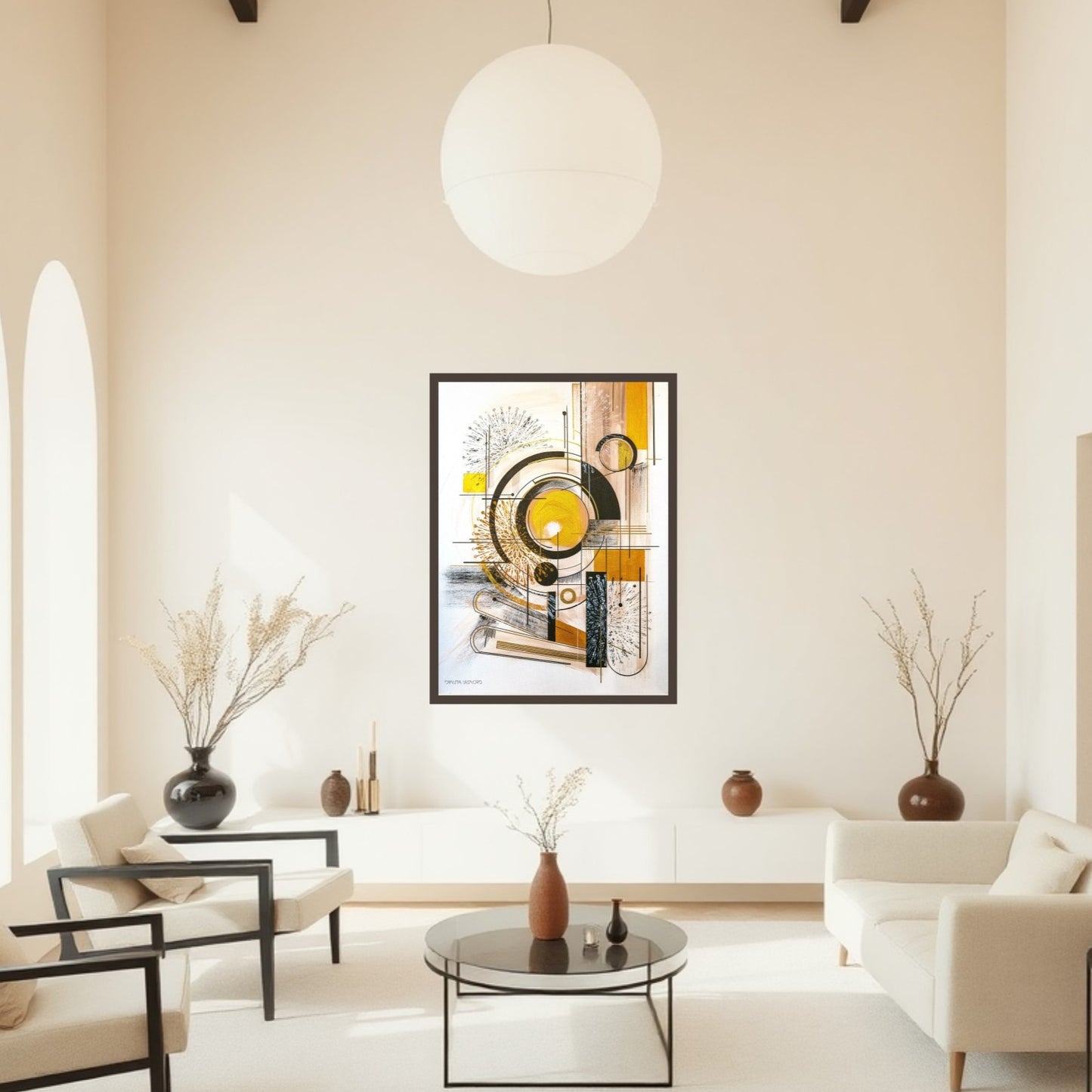 Modern living room with abstract art and minimal art decor by Danuta Lasnord