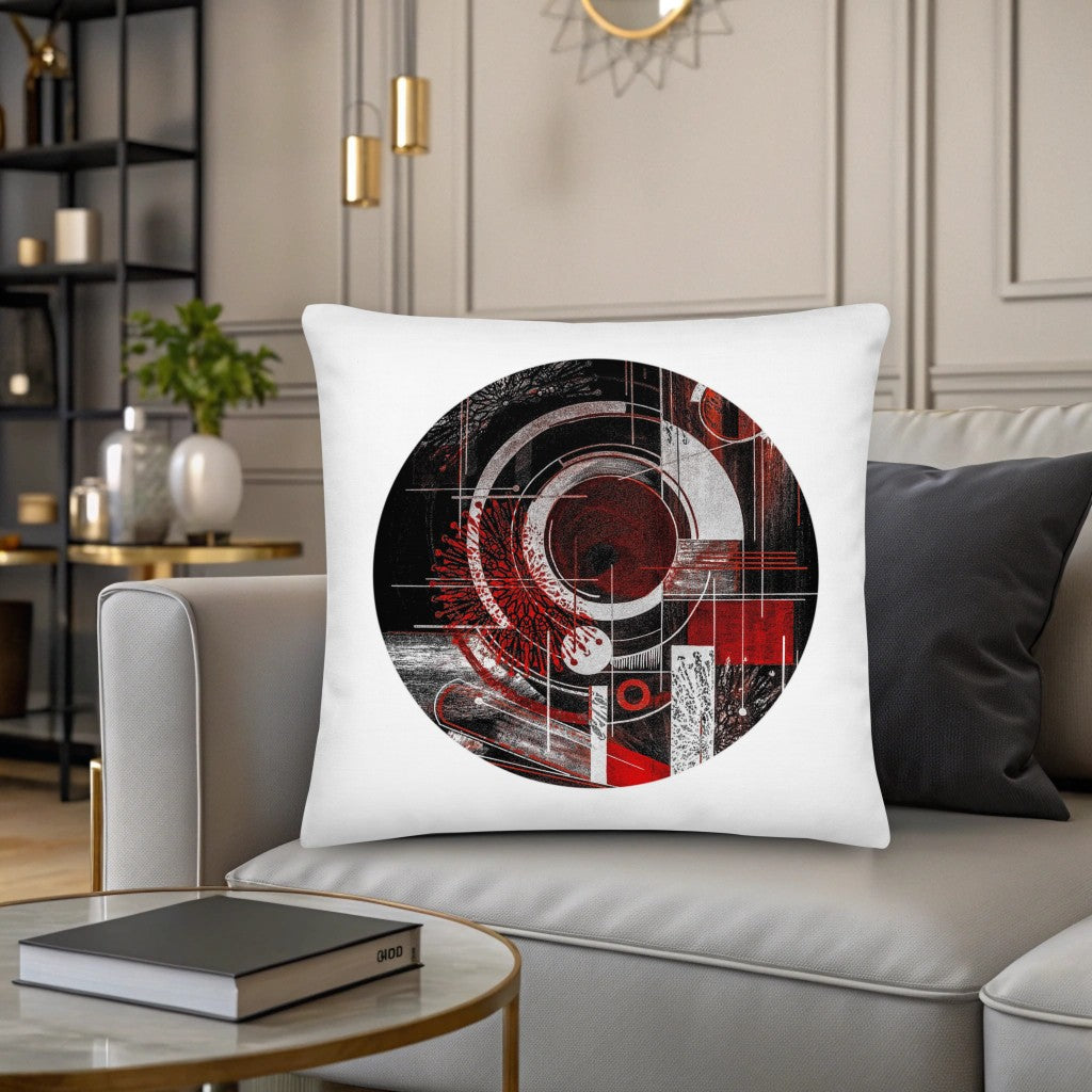 Decorative pillow with geometric design on a sofa in a living room setting. Stylish cushions for sweet home