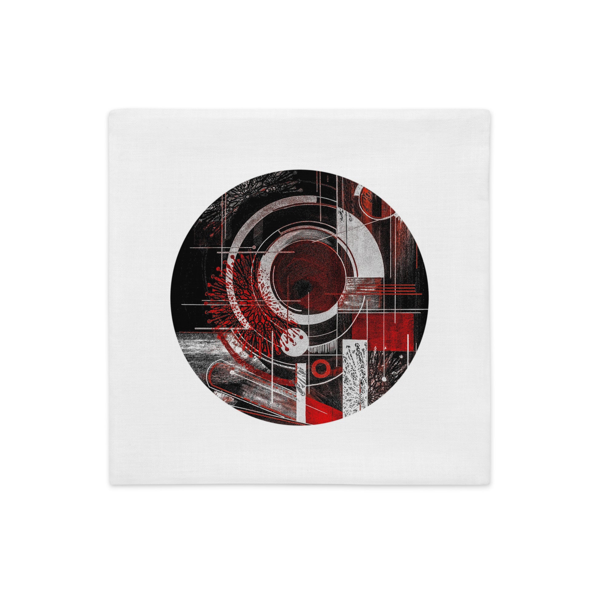 ecorative pillow with abstract design on a darck sofa. Throw cushions for couch